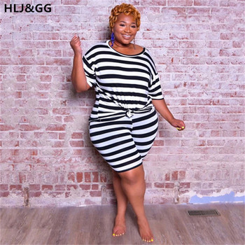 HLJ&GG Women Plus Size Cute ριγέ μπλουζάκι 2 τεμαχίων O γιακά + ίσιο σορτς casual fashion αθλητικές φόρμες Καλοκαίρι 2022