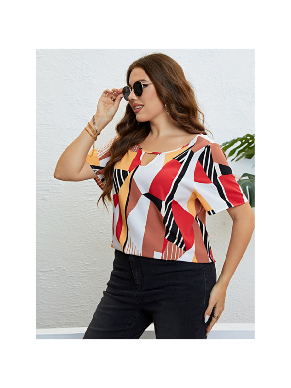 Vara decolteu rotund patchwork culoare top respirabil top top plus size tricouri roupas femininas