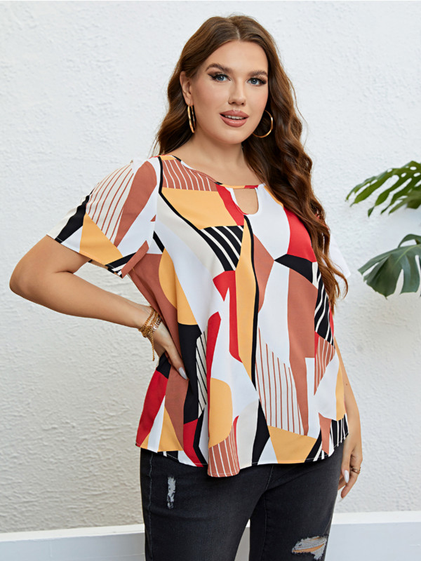 Vara decolteu rotund patchwork culoare top respirabil top top plus size tricouri roupas femininas