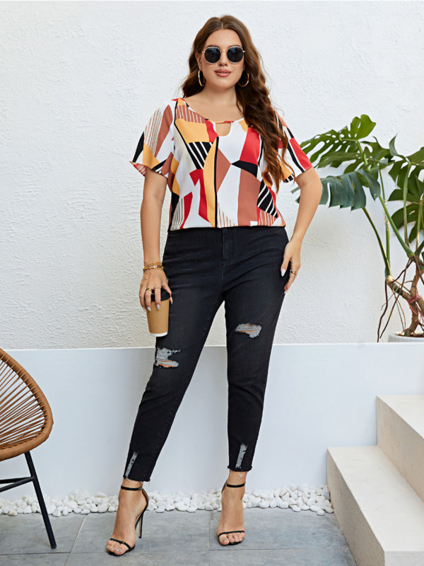 Vara decolteu rotund patchwork culoare top respirabil top top plus size tricouri roupas femininas