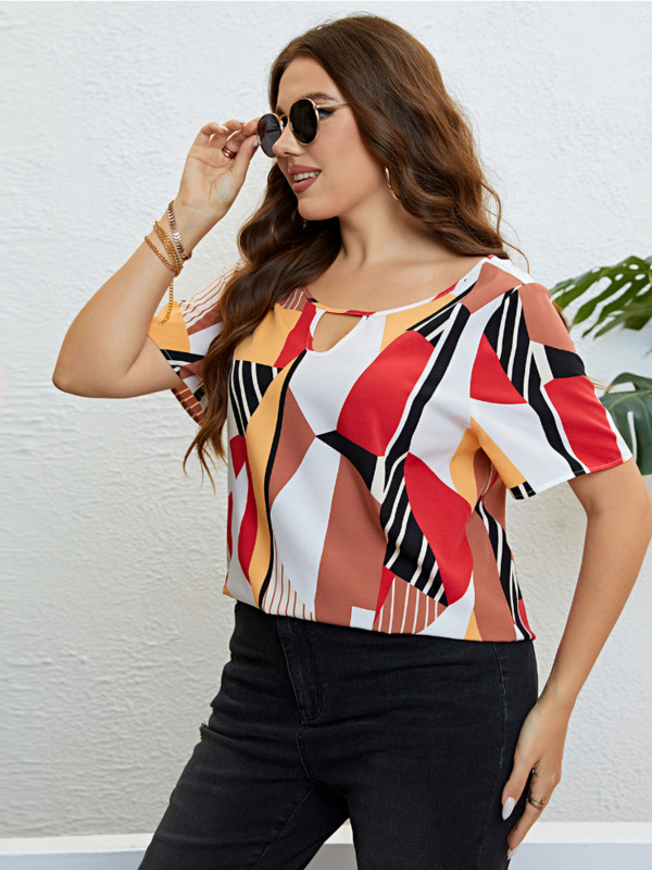 Vara decolteu rotund patchwork culoare top respirabil top top plus size tricouri roupas femininas