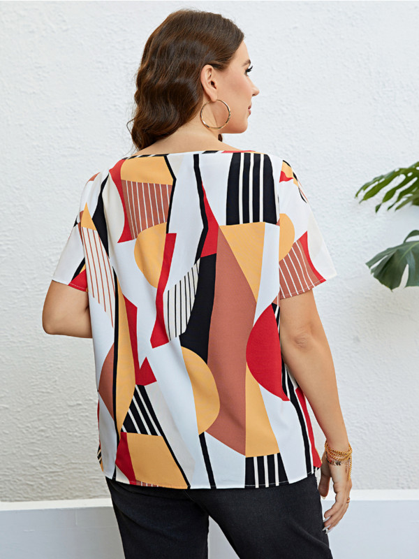 Vara decolteu rotund patchwork culoare top respirabil top top plus size tricouri roupas femininas