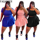FAGADOER Plus Size Ρούχα L-5XL Γυναικεία ρούχα με ανοιχτό ώμο Κοντό μανίκι Crop + Μίνι φούστα σετ δύο τεμαχίων Καλοκαιρινά γυναικεία ρούχα