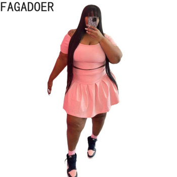 FAGADOER Plus Size Ρούχα L-5XL Γυναικεία ρούχα με ανοιχτό ώμο Κοντό μανίκι Crop + Μίνι φούστα σετ δύο τεμαχίων Καλοκαιρινά γυναικεία ρούχα