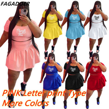 FAGADOER Plus Size Ρούχα L-5XL Γυναικεία ρούχα με ανοιχτό ώμο Κοντό μανίκι Crop + Μίνι φούστα σετ δύο τεμαχίων Καλοκαιρινά γυναικεία ρούχα