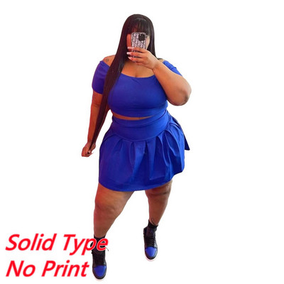 FAGADOER Plus Size Ρούχα L-5XL Γυναικεία ρούχα με ανοιχτό ώμο Κοντό μανίκι Crop + Μίνι φούστα σετ δύο τεμαχίων Καλοκαιρινά γυναικεία ρούχα