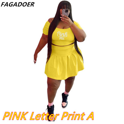 FAGADOER Plus Size Ρούχα L-5XL Γυναικεία ρούχα με ανοιχτό ώμο Κοντό μανίκι Crop + Μίνι φούστα σετ δύο τεμαχίων Καλοκαιρινά γυναικεία ρούχα