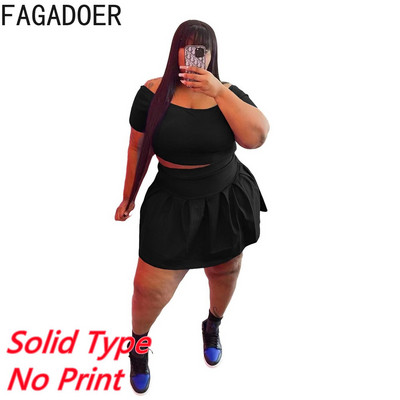 FAGADOER Plus Size Ρούχα L-5XL Γυναικεία ρούχα με ανοιχτό ώμο Κοντό μανίκι Crop + Μίνι φούστα σετ δύο τεμαχίων Καλοκαιρινά γυναικεία ρούχα