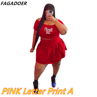 FAGADOER Plus Size Ρούχα L-5XL Γυναικεία ρούχα με ανοιχτό ώμο Κοντό μανίκι Crop + Μίνι φούστα σετ δύο τεμαχίων Καλοκαιρινά γυναικεία ρούχα