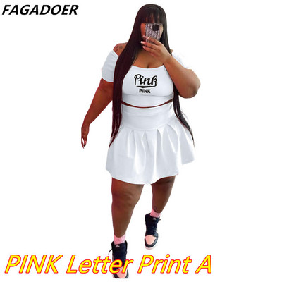 FAGADOER Plus Size Ρούχα L-5XL Γυναικεία ρούχα με ανοιχτό ώμο Κοντό μανίκι Crop + Μίνι φούστα σετ δύο τεμαχίων Καλοκαιρινά γυναικεία ρούχα
