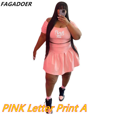 FAGADOER Plus Size Ρούχα L-5XL Γυναικεία ρούχα με ανοιχτό ώμο Κοντό μανίκι Crop + Μίνι φούστα σετ δύο τεμαχίων Καλοκαιρινά γυναικεία ρούχα