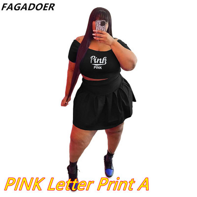 FAGADOER Plus Size Ρούχα L-5XL Γυναικεία ρούχα με ανοιχτό ώμο Κοντό μανίκι Crop + Μίνι φούστα σετ δύο τεμαχίων Καλοκαιρινά γυναικεία ρούχα
