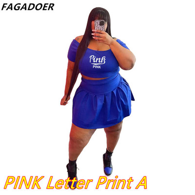 FAGADOER Plus Size Ρούχα L-5XL Γυναικεία ρούχα με ανοιχτό ώμο Κοντό μανίκι Crop + Μίνι φούστα σετ δύο τεμαχίων Καλοκαιρινά γυναικεία ρούχα