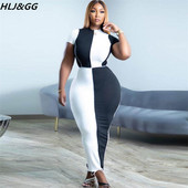 HLJ&GG melni balti seksīgi bodycon svārki divdaļīgi sieviešu komplekti ar apaļu kakla izgriezumu ar īsām piedurknēm, apgriezti un šauri svārku tērpi liela izmēra