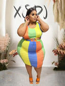 Φούστα 2 τεμαχίων Σετ Σέξι Γυναικεία Στολή Καλοκαιρινή Αμάνικη Φούστα Φούστα Σετ Καλοκαιρινά Κομψά κοστούμια Plus Size Χονδρική Dropshipping