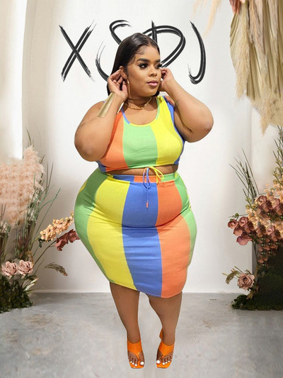 Φούστα 2 τεμαχίων Σετ Σέξι Γυναικεία Στολή Καλοκαιρινή Αμάνικη Φούστα Φούστα Σετ Καλοκαιρινά Κομψά κοστούμια Plus Size Χονδρική Dropshipping