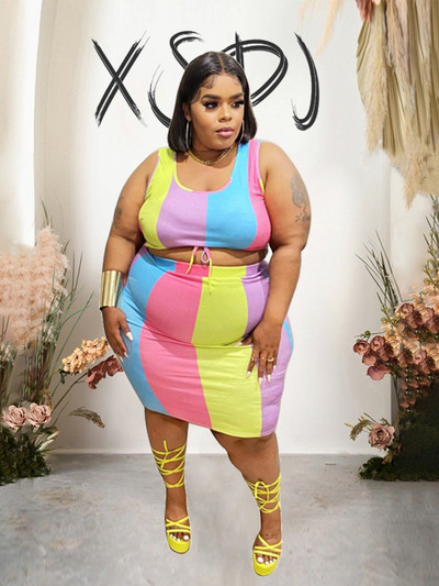 Φούστα 2 τεμαχίων Σετ Σέξι Γυναικεία Στολή Καλοκαιρινή Αμάνικη Φούστα Φούστα Σετ Καλοκαιρινά Κομψά κοστούμια Plus Size Χονδρική Dropshipping