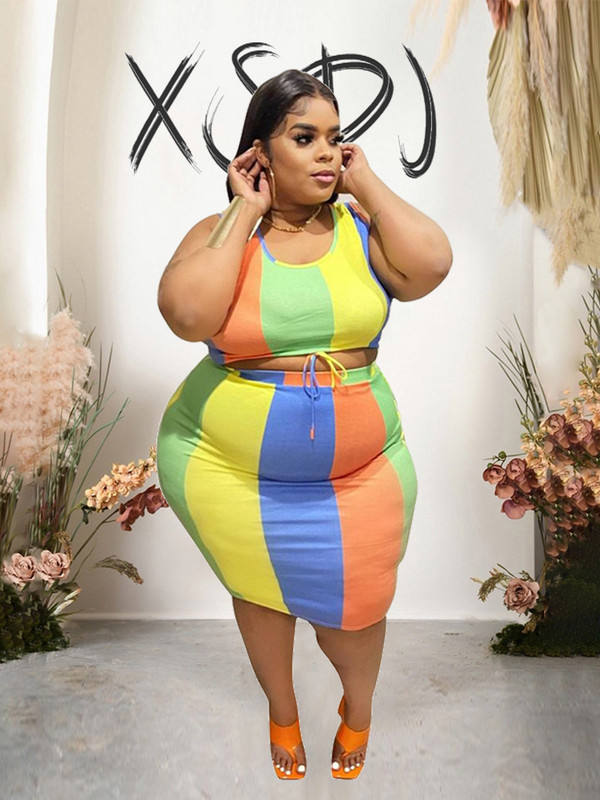 Φούστα 2 τεμαχίων Σετ Σέξι Γυναικεία Στολή Καλοκαιρινή Αμάνικη Φούστα Φούστα Σετ Καλοκαιρινά Κομψά κοστούμια Plus Size Χονδρική Dropshipping