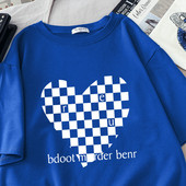 DUOFAN liela izmēra Tkrekls Kokvilnas L-6XL T-krekls ar īsām piedurknēm Sieviešu vasaras šaha apdrukas pāri O kakla T krekli Top Oversized