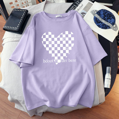 DUOFAN liela izmēra Tkrekls Kokvilnas L-6XL T-krekls ar īsām piedurknēm Sieviešu vasaras šaha apdrukas pāri O kakla T krekli Top Oversized