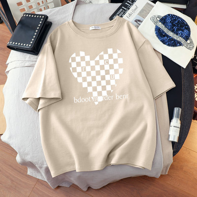 DUOFAN liela izmēra Tkrekls Kokvilnas L-6XL T-krekls ar īsām piedurknēm Sieviešu vasaras šaha apdrukas pāri O kakla T krekli Top Oversized