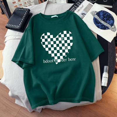 DUOFAN liela izmēra Tkrekls Kokvilnas L-6XL T-krekls ar īsām piedurknēm Sieviešu vasaras šaha apdrukas pāri O kakla T krekli Top Oversized