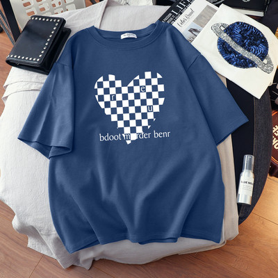 DUOFAN liela izmēra Tkrekls Kokvilnas L-6XL T-krekls ar īsām piedurknēm Sieviešu vasaras šaha apdrukas pāri O kakla T krekli Top Oversized