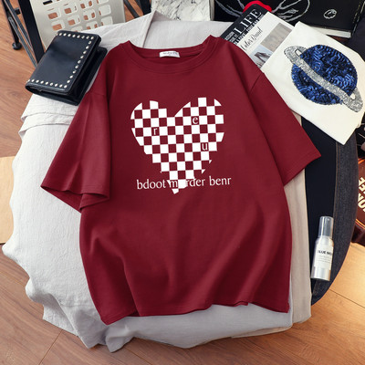 DUOFAN liela izmēra Tkrekls Kokvilnas L-6XL T-krekls ar īsām piedurknēm Sieviešu vasaras šaha apdrukas pāri O kakla T krekli Top Oversized