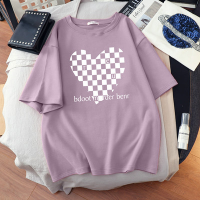 DUOFAN liela izmēra Tkrekls Kokvilnas L-6XL T-krekls ar īsām piedurknēm Sieviešu vasaras šaha apdrukas pāri O kakla T krekli Top Oversized