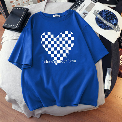 DUOFAN liela izmēra Tkrekls Kokvilnas L-6XL T-krekls ar īsām piedurknēm Sieviešu vasaras šaha apdrukas pāri O kakla T krekli Top Oversized