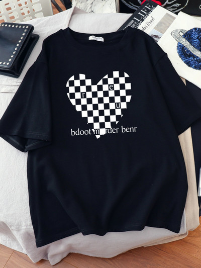 DUOFAN liela izmēra Tkrekls Kokvilnas L-6XL T-krekls ar īsām piedurknēm Sieviešu vasaras šaha apdrukas pāri O kakla T krekli Top Oversized