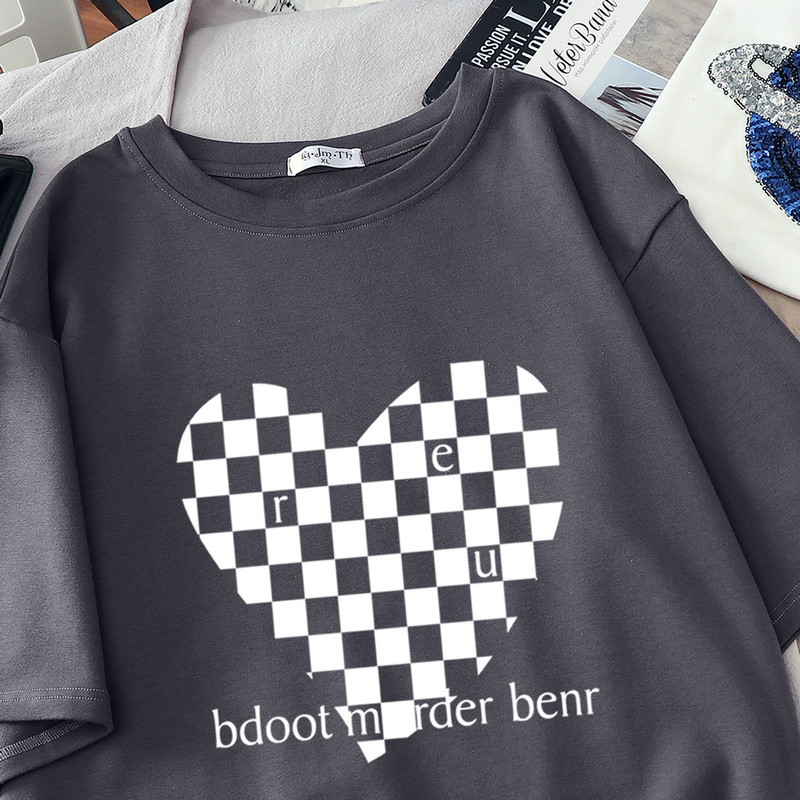 DUOFAN liela izmēra Tkrekls Kokvilnas L-6XL T-krekls ar īsām piedurknēm Sieviešu vasaras šaha apdrukas pāri O kakla T krekli Top Oversized