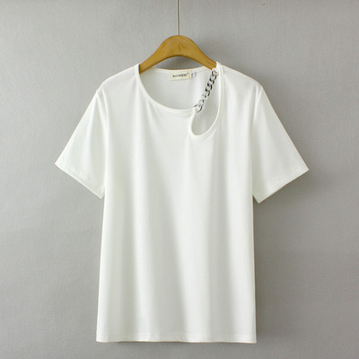 Liela izmēra T-krekls Sieviešu apģērbi Metāla ķēde dobi vienkrāsaini T-krekli ar īsām piedurknēm izliekti topi 2023. gada vasara