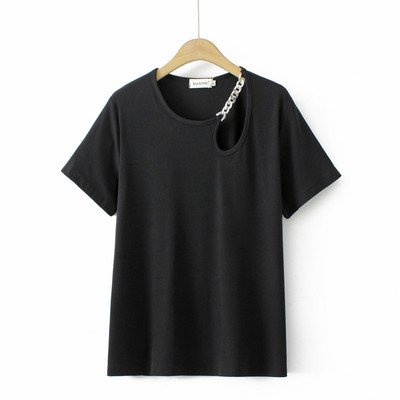 Liela izmēra T-krekls Sieviešu apģērbi Metāla ķēde dobi vienkrāsaini T-krekli ar īsām piedurknēm izliekti topi 2023. gada vasara