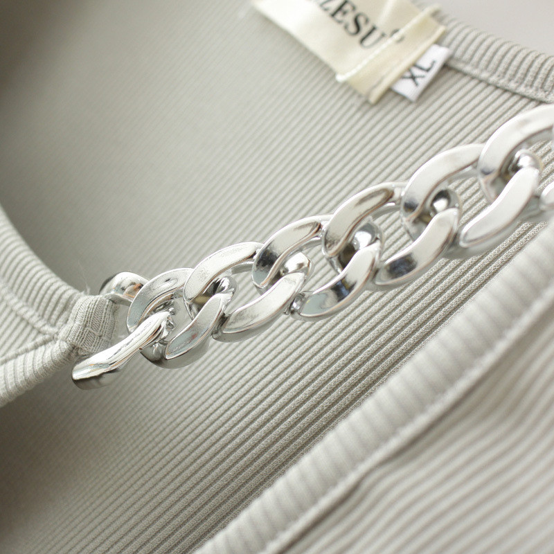 Liela izmēra T-krekls Sieviešu apģērbi Metāla ķēde dobi vienkrāsaini T-krekli ar īsām piedurknēm izliekti topi 2023. gada vasara