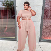 Liela izmēra sieviešu apģērbu divdaļīgs komplekts vasaras īsām piedurknēm un biksēm ar platām kājām lielizmēra komplekti Dropshipping vairumtirdzniecība