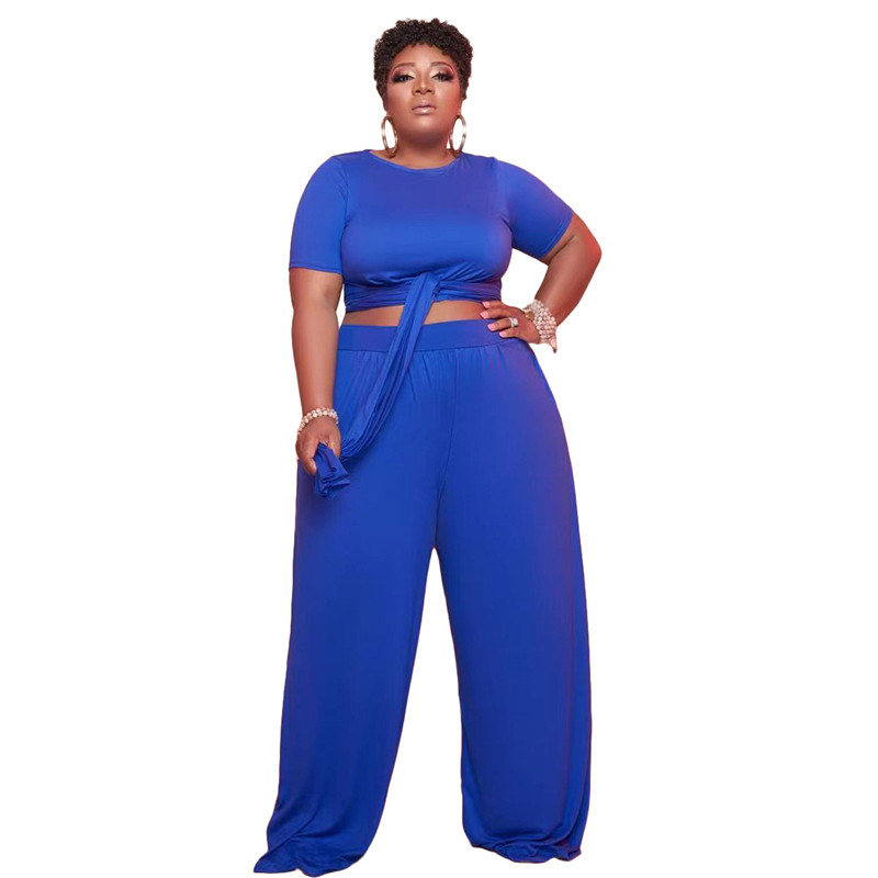 Liela izmēra sieviešu apģērbu divdaļīgs komplekts vasaras īsām piedurknēm un biksēm ar platām kājām lielizmēra komplekti Dropshipping vairumtirdzniecība