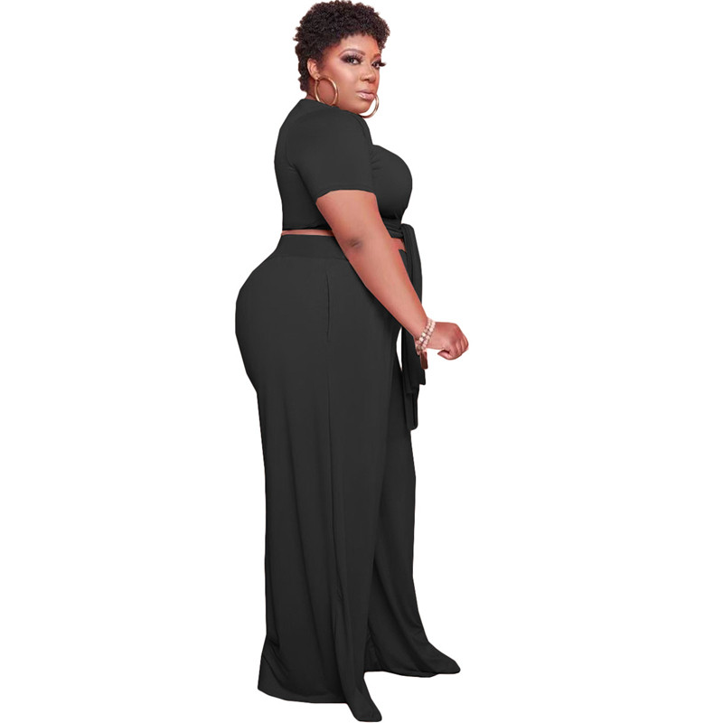 Liela izmēra sieviešu apģērbu divdaļīgs komplekts vasaras īsām piedurknēm un biksēm ar platām kājām lielizmēra komplekti Dropshipping vairumtirdzniecība