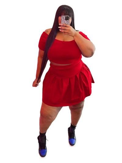 ZJFZML ZZ Liela izmēra L-5XL Divdaļīgs komplekts Sieviešu sporta kostīms, stingrs ar īsām piedurknēm apgriezts augšpuse un kroku svārki vairumtirdzniecība dropshipping