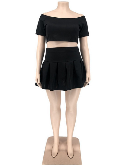 ZJFZML ZZ Liela izmēra L-5XL Divdaļīgs komplekts Sieviešu sporta kostīms, stingrs ar īsām piedurknēm apgriezts augšpuse un kroku svārki vairumtirdzniecība dropshipping