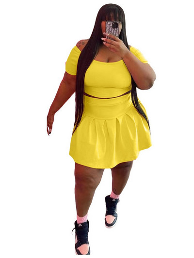 ZJFZML ZZ Liela izmēra L-5XL Divdaļīgs komplekts Sieviešu sporta kostīms, stingrs ar īsām piedurknēm apgriezts augšpuse un kroku svārki vairumtirdzniecība dropshipping