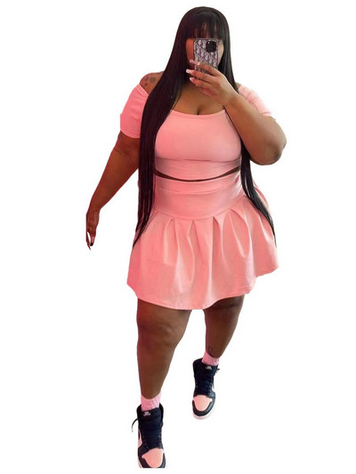 ZJFZML ZZ Liela izmēra L-5XL Divdaļīgs komplekts Sieviešu sporta kostīms, stingrs ar īsām piedurknēm apgriezts augšpuse un kroku svārki vairumtirdzniecība dropshipping