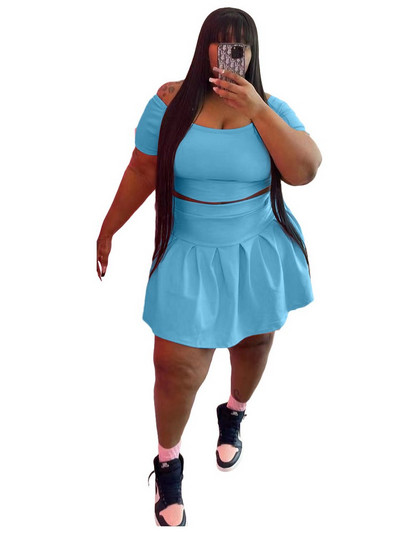 ZJFZML ZZ Liela izmēra L-5XL Divdaļīgs komplekts Sieviešu sporta kostīms, stingrs ar īsām piedurknēm apgriezts augšpuse un kroku svārki vairumtirdzniecība dropshipping