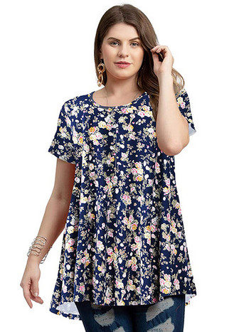 4XL 5XL Plus Size Γυναικεία μπλούζα Άνοιξη Καλοκαίρι με φλοράλ στάμπα με κοντό μανίκι casual μπλουζάκια Tees Loose oversized γυναικεία τουνίκ μπλούζες