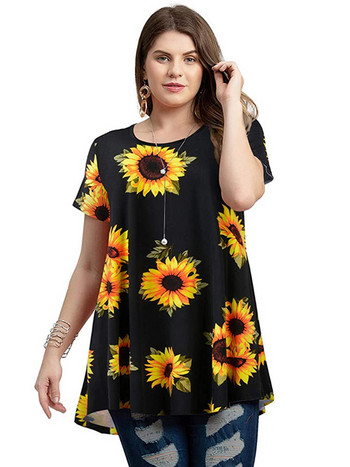 4XL 5XL Plus Size Γυναικεία μπλούζα Άνοιξη Καλοκαίρι με φλοράλ στάμπα με κοντό μανίκι casual μπλουζάκια Tees Loose oversized γυναικεία τουνίκ μπλούζες