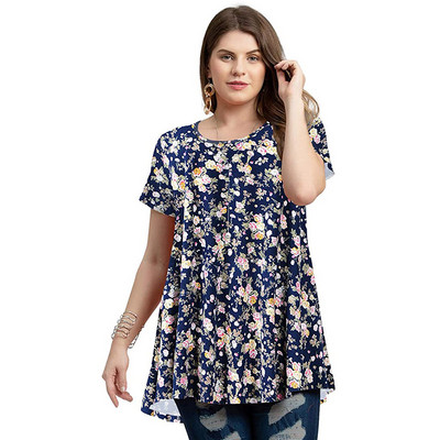 4XL 5XL Liela izmēra blūze Sieviešu pavasara vasaras ziedu apdruka ar īsām piedurknēm ikdienišķa topi Tees Brīvi lielizmēra sieviešu tunikas topi