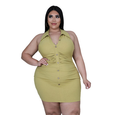 2022. gada vasaras ballīte Sieviešu lielizmēra ikdienišķa retro stila gurnu svārki Seksīgi V veida kakla izgriezuma, mini, masīva kleita, vairumtirdzniecība, piegāde