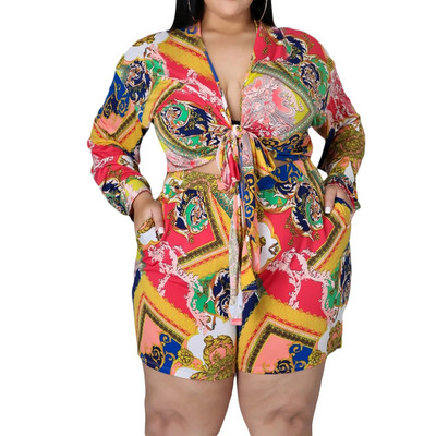 HLJ&GG modes retro apdrukas šorti, divdaļīgie komplekti sievietēm V kakla pārsējs Crop top + šauri šorti treniņtērpi Liela izmēra ielas apģērbs