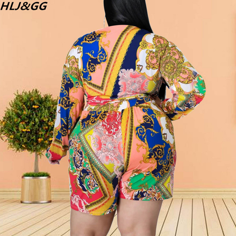 HLJ&GG modes retro apdrukas šorti, divdaļīgie komplekti sievietēm V kakla pārsējs Crop top + šauri šorti treniņtērpi Liela izmēra ielas apģērbs