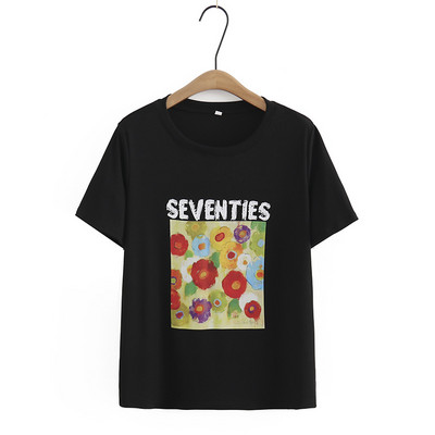 Liela izmēra T-krekls Sieviešu apģērbi Brīvi Puloveri Ziedi Tīpas Īsās Piedurknes Izliektas Topi 2023. gada vasara